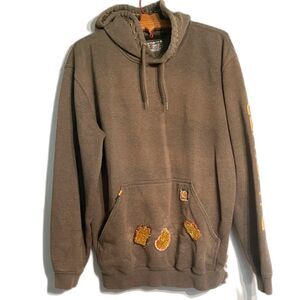 Vintage Carhartt Distressed Decal Embroidery Handmade Boho Loose Fit Hoodie Sz M